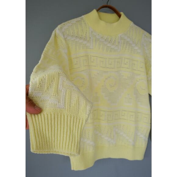 Vintage 80s Jolie USA Greek Key Knit Sweater M Retro Granny Academia Cabincore - Picture 8 of 12
